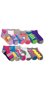 Jefferies Socks Girls Sport Athletic Pattern Low Cut Quarter School Socks 12 Pair Pack