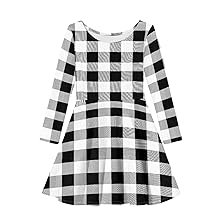 Black Buffalo Plaid Print Girls Dresses Winter Long Sleeve Christmas Party Dress for 3-16 Years