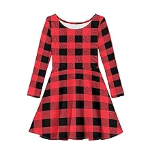 Red Buffalo Plaid Print Girls Dresses Winter Long Sleeve Christmas Party Dress for 3-16 Years