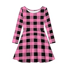 Pink Buffalo Plaid Print Girls Dresses Winter Long Sleeve Christmas Party Dress for 3-16 Years