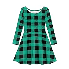 Green Buffalo Plaid Print Girls Dresses Winter Long Sleeve Christmas Party Dress for 3-16 Years