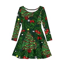 Green Christmas Tree Print Girls Dresses Winter Long Sleeve Party Dress for Girl 3-16 Years