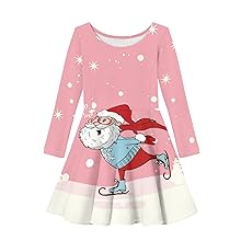 Pink Santa Claus Print Girls Dresses Winter Long Sleeve Christmas Party Dress for Girl 3-16 Years