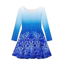 Bluw Snowflake Print Girls Dresses Winter Long Sleeve Christmas Party Dress for Girl 3-16 Years