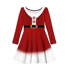 Red Santa Claus Print Girls Dresses Winter Long Sleeve Christmas Party Dress for Girl 3-16 Years