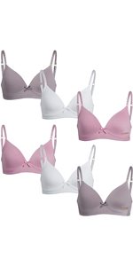 bebe Girls'' Training Bra - 6 Pack Soft Microfiber Molded Bra with Satin Bow