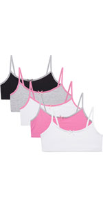 Girls’ Training Bra – 5 Pack Cotton Stretch Crop Cami Bralette (S-L)