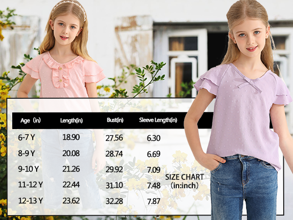 cute shirts for girls size chart