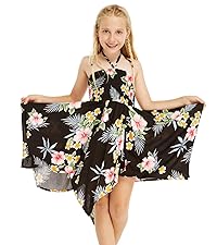 Girl&#39;s Dress in Hibiscus Black