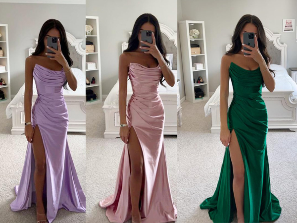 Corset pleated Prom Ball gowns Silk Satin champagne bridsmaid dresses for women