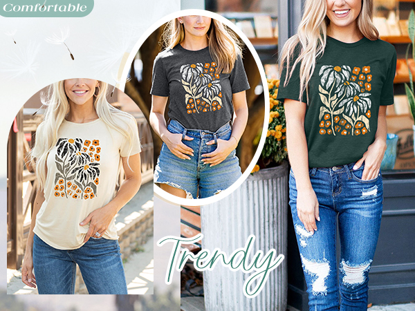 Sunflower Shirts for Women Vintage Flowers Graphic Tee