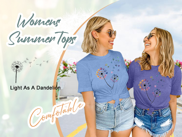 Anbech Womens Dandelion Print Tops