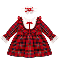 Lilax Baby Girl''s  Plaid Christmas Dress with Bow and Matching Bandana Holiday Outfit