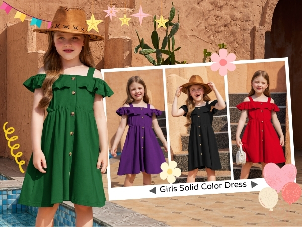 Arshiner Girls Dresses Summer Spaghetti Strap Cold Shoulder Ruffle Button Down A Line Dresses