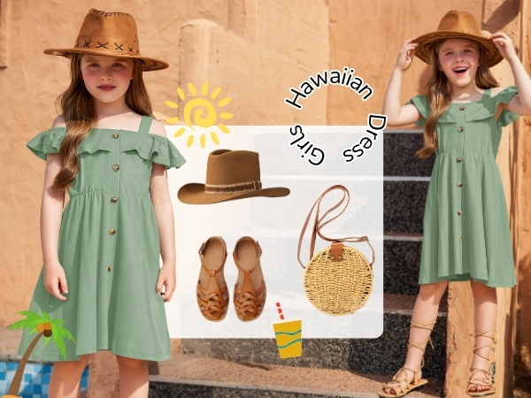 Arshiner Girls Dresses Summer Spaghetti Strap Cold Shoulder Ruffle Button Down A Line Dresses