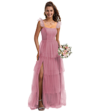 Bridesmaid Dresses Long with Pockets A-Line Chiffon Formal Party Dress Evening Gown with Slit