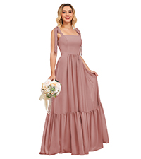 Square Neck Bow Tie Straps Bridesmaid Dresses for Women Long A line Chiffon Formal Dress Gown