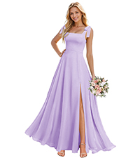 Square Neck Bridesmaid Dresses for Wedding with Split Chiffon Bow Tie Formal Gowns