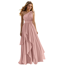 One Shoulder Bridesmaid Dress for Women with Pockets Ruched Chiffon Ruffles A-Line Long Formal Dress