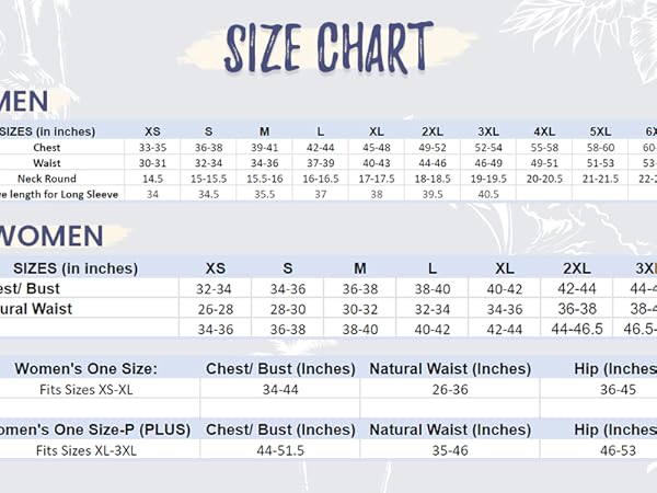 Men & Women Size Chart