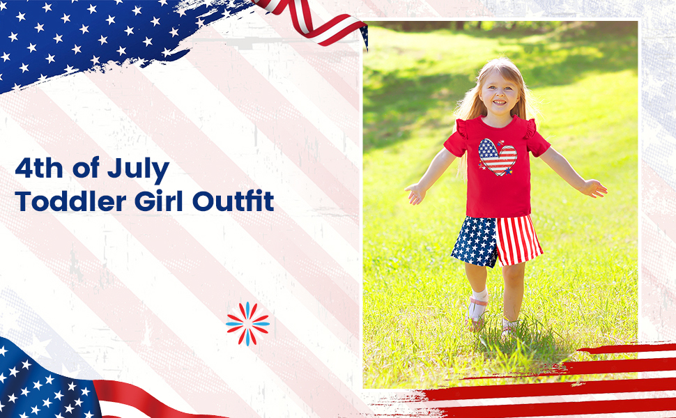 Toddler 4th Of July Outfit Girl  Cute Ruffle Red Top Star Stripe Shorts Patriot Set