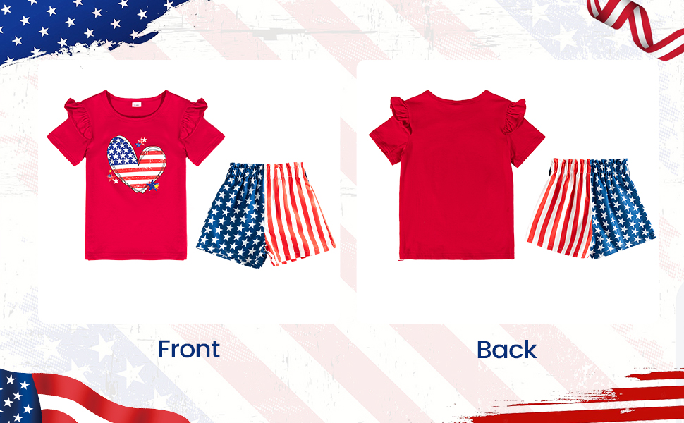 Toddler 4th Of July Outfit Girl  Cute Ruffle Red Top Star Stripe Shorts Patriot Set