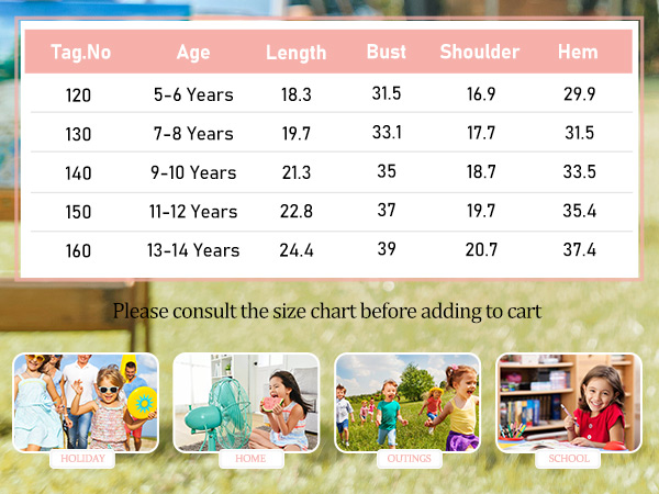 Girls Casual Cap Sleeve T Shirts Basic Summer Tops Loose Solid Color Blouse with Pocket 5-14 Years