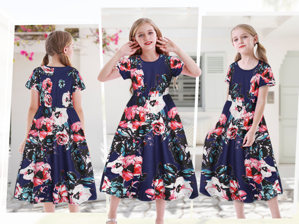 girls maxi dresses girls casual floral dress short sleeve boho dress for girls