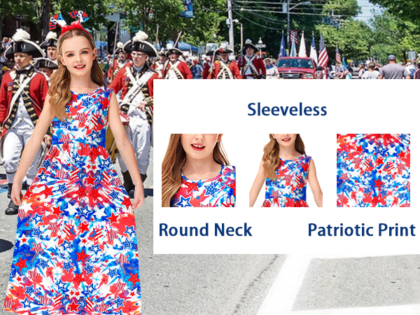 girls 4th of july round neck dress sleeveless t shirt dress patriotic print sundress