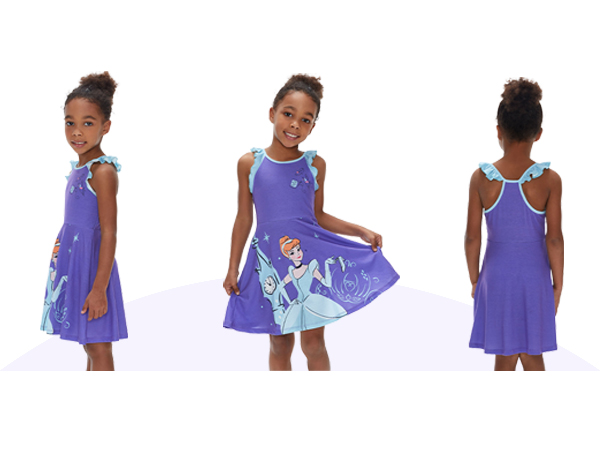 Disney Princess Toddler Girl Ruffled Dress Character Print Sleeveless Strap Casual Dress