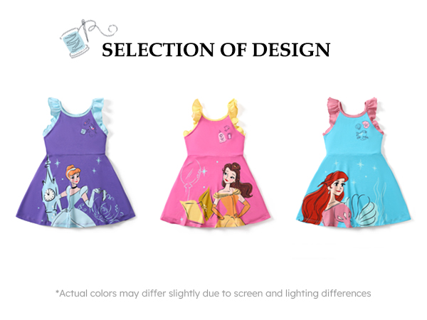 Disney Princess Toddler Girl Ruffled Dress Character Print Sleeveless Strap Casual Dress