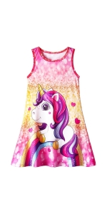 Unicorn Dresses for Girls Summer Casual Sleeveless Tank A-Line Swing Dress Playwear Beach Sundress