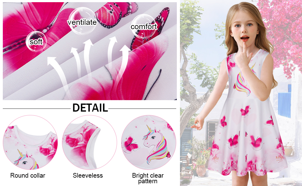 Summer Dress for Girls Sleeveless A-Line Swing Sundress Mirabel Unicorn Encanto Elsa Princess Dress