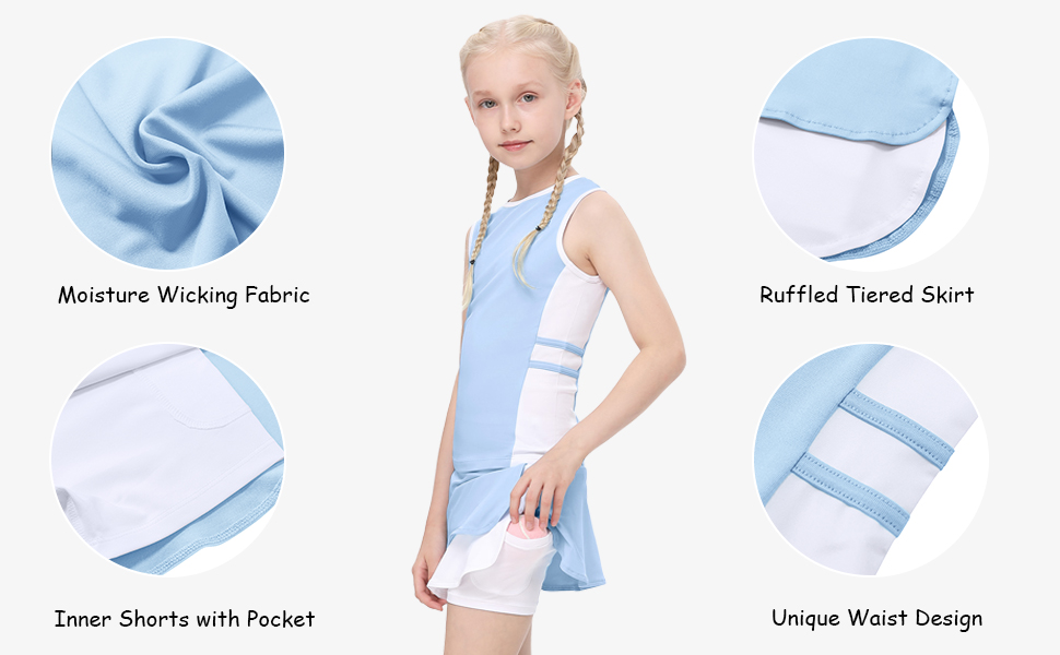 Girls Tennis Golf Outfit Sleeveless Dress