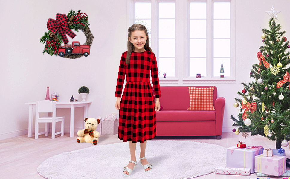 Girls Buffalo Check Plaid Dress