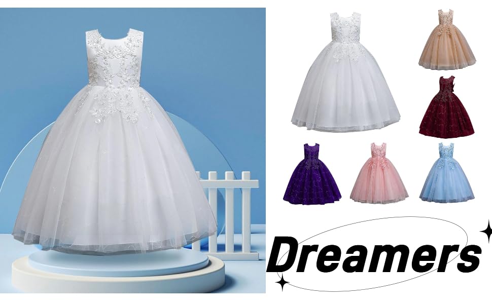 Flowers Little Girls Tulle Lace Wedding Party Dress for Kids 