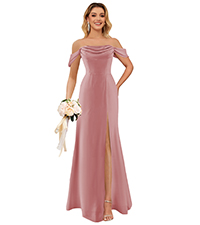 BOLENSYE Chiffon Bridesmaid Dresses for Women with Slit Off the Shoulder Evening Gown