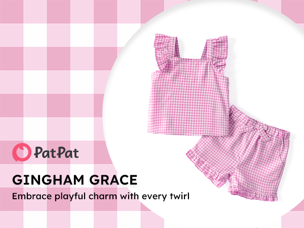 PATPAT Little Girls Clothes 2 Piece Summer Outfits Ruffle Gingham Tank Tees Clothing Set