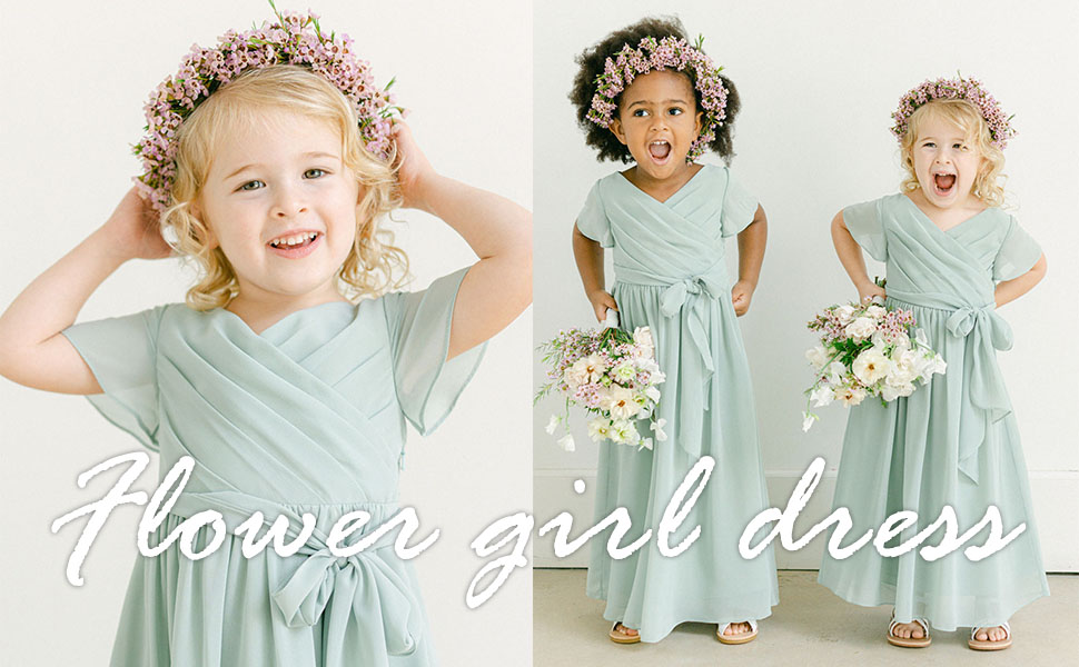 V Neck Junior Bridesmaid Dresses Long Wedding Flower Girl Dress for Teen Girls Party Pageant Gowns