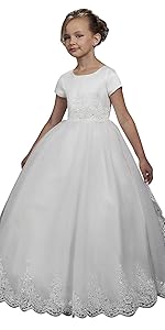 White Short Sleeves Holy Communion Ball Gowns