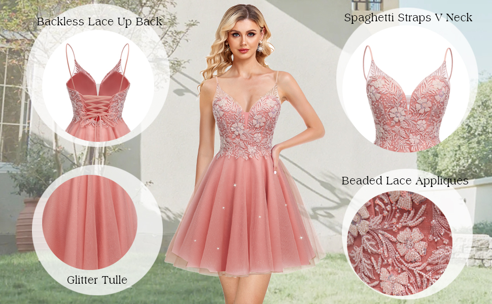 Lace Homecoming Dresses Sparkly Tulle Dresses for Teens Short Prom Dresses 2023