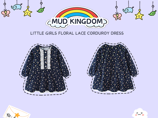 Mud Kingdom Little Girls Floral Lace Corduroy Dress