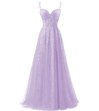 Light Wisteria Prom Dress Tulle Spaghetti Straps Long Lace Appliques Ball Gowns for Women with Slit