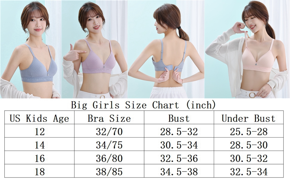 Teen Girls Training Bra Cotton Wire Free Adjustable Straps Breathable Bras 6 Pack 