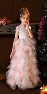 puffy tulle girls pageant dress with beads