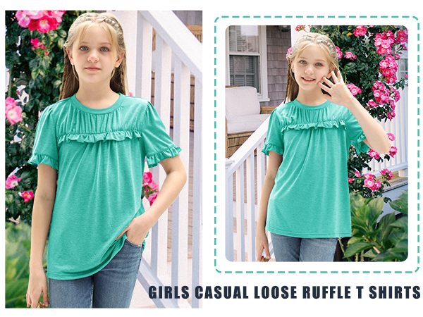 Girls Casual Loose Ruffle T Shirts