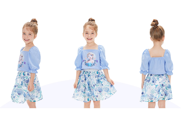 Disney Frozen Toddler Girls Dress Set, Elsa Anna Lantern Sleeve Flower Outfits 2Pcs 2-6 Years