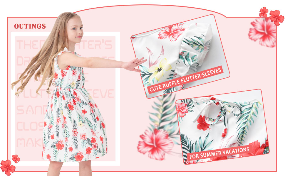 The daughter''s dress features cute ruffle flutter-sleeves and a tie closure