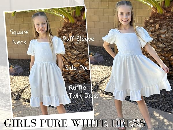 Arshiner Girls Backless Dress Short Sleeve Square Neck Ruffle Hem Elegant Twirl Dresses