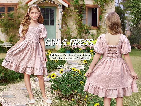 Arshiner Girls Summer Holiday Party Dress with Pockets